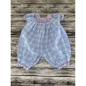 Royal Child Infant Girls Smocked Blue White Check Pink Hearts One Piece 3 Months